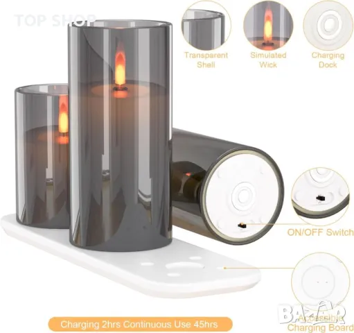 Evglim LED безпламъчни мигащи свещи, дистанционно, Комплект от 3 x H4''/5''/6'', снимка 4 - Декорация за дома - 49546319