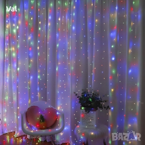 Коледни лампички с 300 LED лампи, 3 метра на 3 метра, коледна завеса с дистанционно. , снимка 12 - Декорация за дома - 52525932