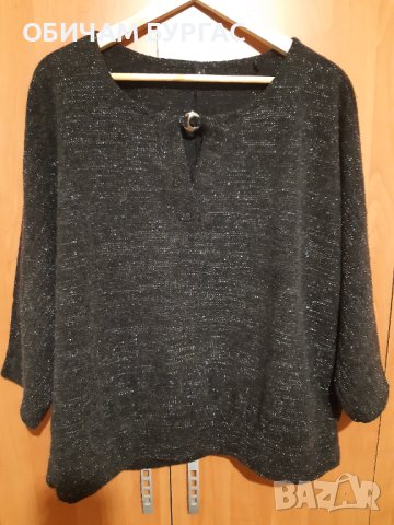 3-4XL НОВА ПРЕКРАСНА ЧЕРНА БЛУЗКА СЪС СРЕБРИСТА НИШКА ОТ СРЕДНО ПЛЪТНО ЕЛАСТИЧНО ПЛЕТИВО , снимка 8 - Блузи с дълъг ръкав и пуловери - 43171873