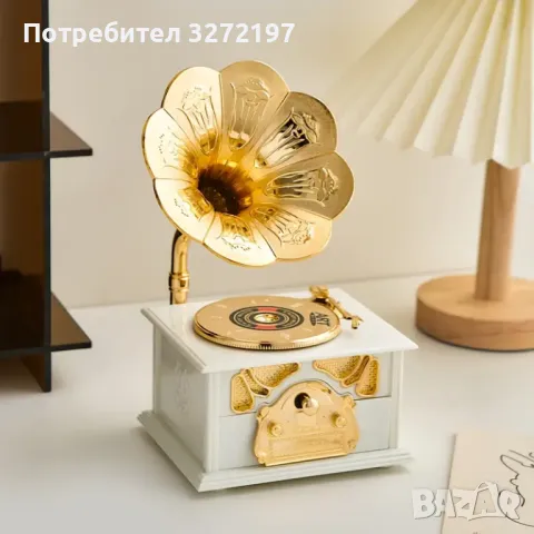 Винтидж Европейски Стил Грамофонна Музикална Кутия-Фонограф с кутия за бижута, снимка 3 - Декорация за дома - 48178785