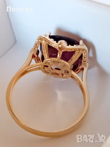 Уникален италиански златен пръстен с естествен камък, снимка 6 - Пръстени - 48405589