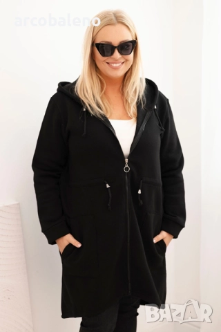 Дамски суичър с качулка с изолация и V-образно деколте Плюс размери, 4цвята , снимка 7 - Суичъри - 52189981