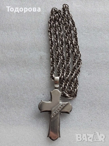 Сребърен кръст със сребърен ланец, ръчна авторска работа-сребро 925/4 евро за грам/, снимка 2 - Колиета, медальони, синджири - 52497805