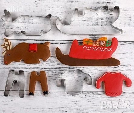 3D Коледни сглобяеми 4 части шейна и Елен метални форми резци за бисквитки, снимка 2 - Форми - 28124972