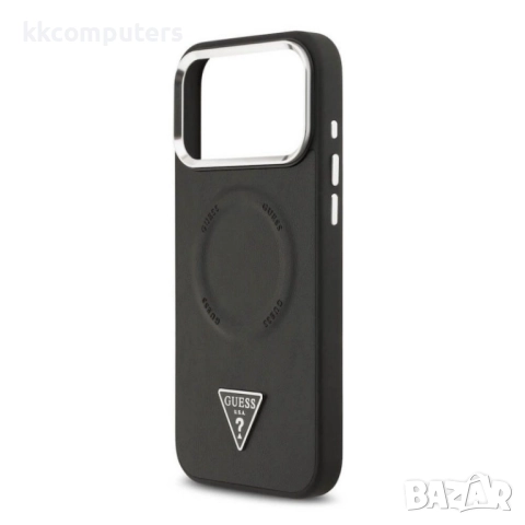Оригинален кейс Guess Leather Triangle Metal Logo и Протектор За iPhone 17 Pro Max (6.9), Черен, снимка 4 - Калъфи, кейсове - 52210564
