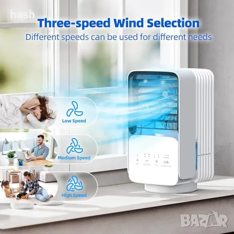 OMISOON, 4 в 1 въздушен охладител, 120° осцилация, 700 ml мини преносим климатик, , снимка 1