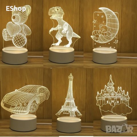 Холограмна 3D LED нощна лампа, снимка 1 - Настолни лампи - 40845940