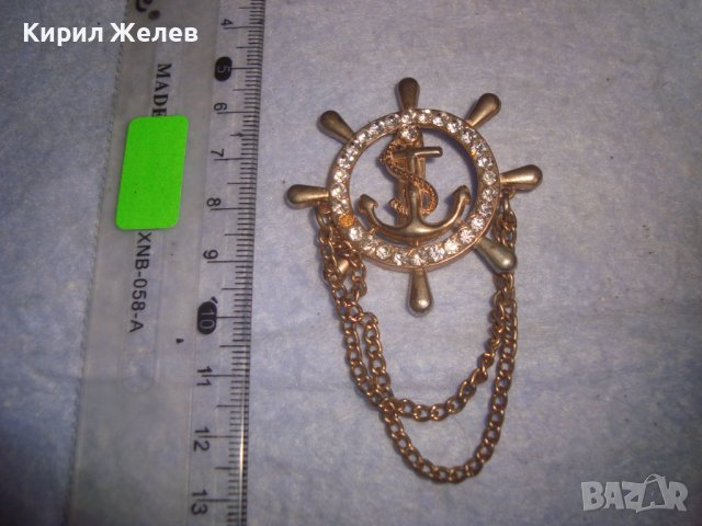 ПОЗЛАТЕНА МОРСКА КАПИТАНСКА ЗНАЧКА КОТВА НАКИТ БРОШКА с ФАСЕТИРАНИ КРИСТАЛИ 27955