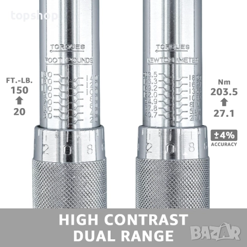 Нов динамометричен ключ 1/2-инчов Drive Click от Amazon Basics - 20-150 ft.-lb, 27.1-203.5 Nm ..., снимка 5 - Аксесоари и консумативи - 52475929