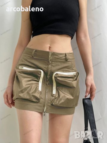 Дамска едноцветна пола с цип и голям джоб с висока талия, 3цвята - 023, снимка 3 - Поли - 40714473