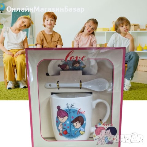 Детски комплект от 3 части - чаша, чинийка и лъжичка, снимка 2 - Чаши - 43939920