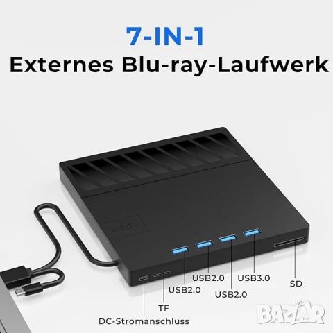 Външно CD/DVD Blu-ray записвачка 4 USB 3.0/Type-C и 2 SD карти за лаптоп Linux Windows Mac OS, снимка 5 - Друга електроника - 51006904