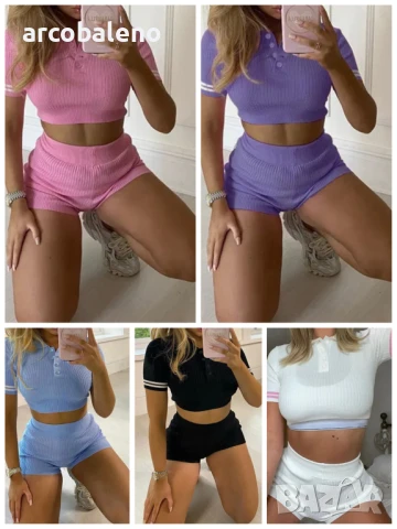 Дамски секси двукомпонентен къс комплект блуза и шорти, 5цвята 