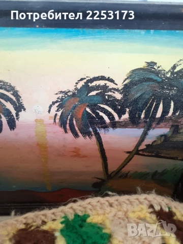 Стара картина на фазер с палми.Големи соц.картини., снимка 3 - Картини - 50591589