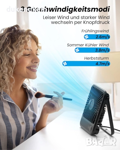 USB Настолен вентилатор – Мини вентилатор с 3 скорости и тих режим 35 dB, снимка 7 - Вентилатори - 52546979