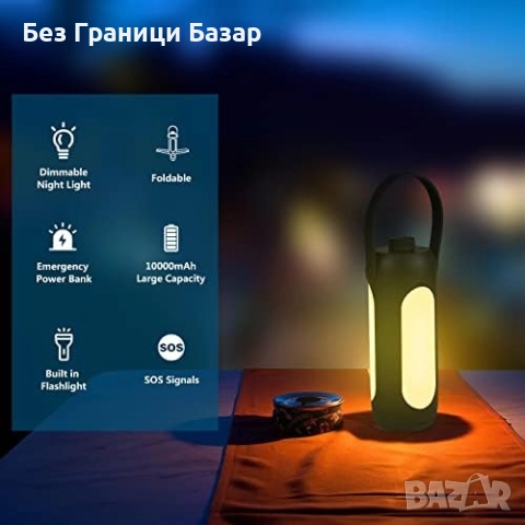 Нова Сгъваема LED лампа с фенер и USB зарядно, 10000mAh батерия, SOS, снимка 6 - Лед осветление - 51577801
