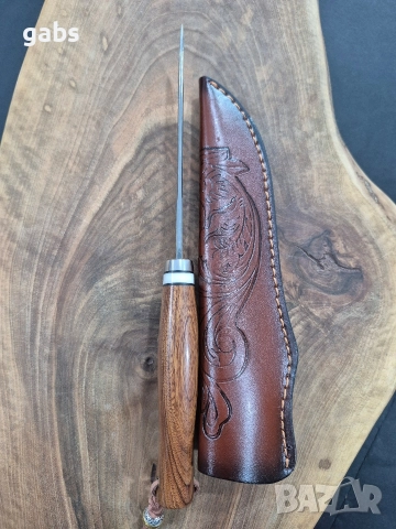Ловен нож дамаска стомана с кожена кания ,LN435, снимка 6 - Ножове - 52950033