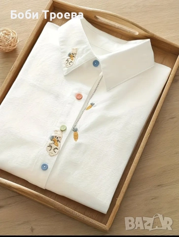 Дамска блуза с 100% памук- бродирана с заек и ряпа