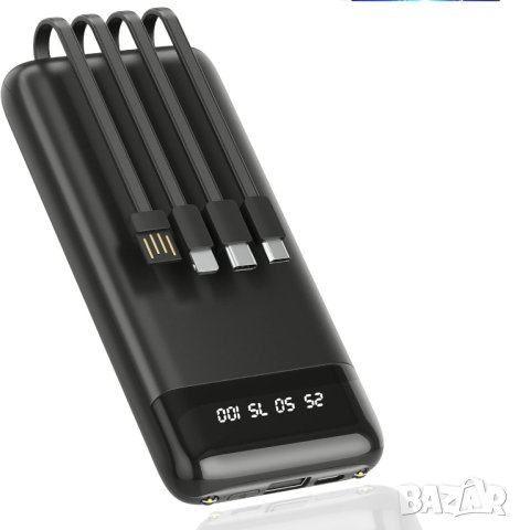 Соларно зарядно за телефон, Power Bank, 4 кабела, 30000mAh, LED фенерче, microUSB, USB tаpe C...