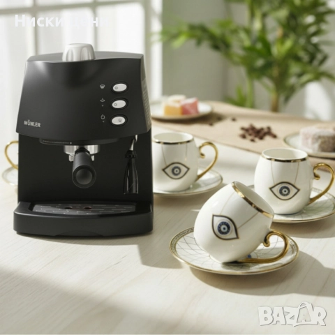 Еспресо машина MUHLER + Луксозен порцеланов сервиз - Екстравагантен комплект 2 в 1, снимка 2 - Други - 52380716