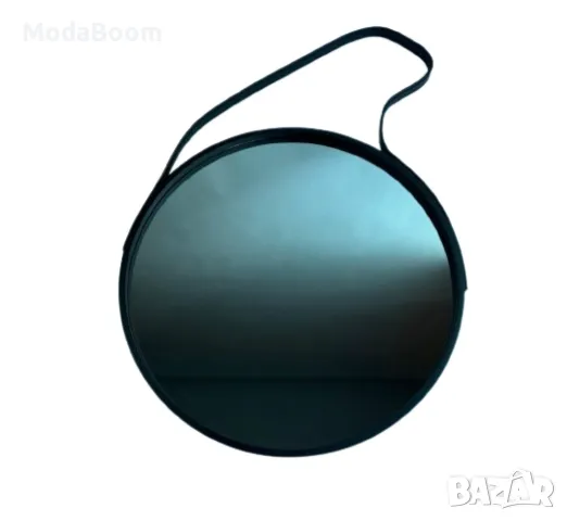 Елегантно кръгло огледало с черна рамка и кожена каишка, снимка 3 - Други стоки за дома - 48870141