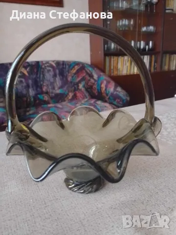 Бонбониера кошничка цветно стъкло, снимка 2 - Антикварни и старинни предмети - 48638288