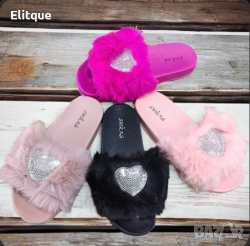 Сладки дамски чехли с пух и романтично сърчице за вълнуваща лятна визия., снимка 7 - Чехли - 52871917