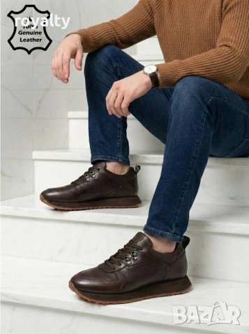 Мъжки спортни обувки - кафява ЕСТЕСТВЕНА кожа