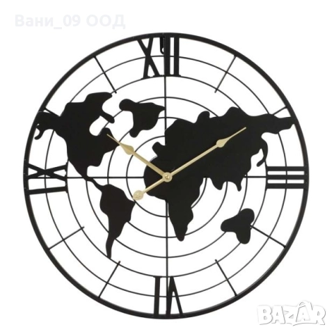 50см Голям метален стенен часовник с географски мотив