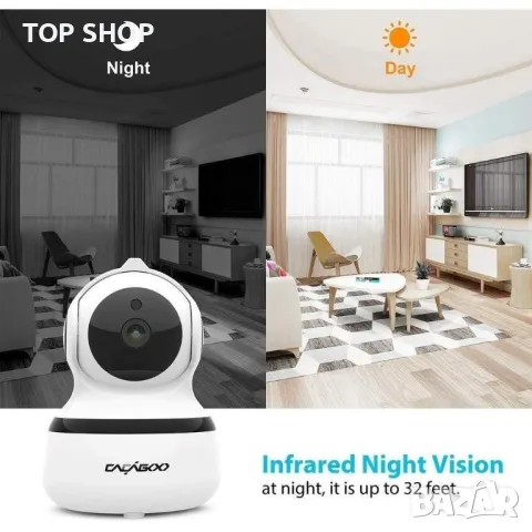 Камера за наблюдение Cacagoo S3344, Wi-Fi, Нощно виждане,1080P HD,360 градуса, Ротация,, снимка 4 - Камери - 48480685