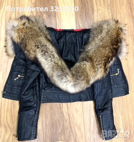 Дамско кожено яке с качулка с косъм от лисица, снимка 2 - Якета - 52413349