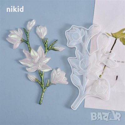 Грамаден клон клонка цъфнали цветя магнолия силиконов молд форма фондан шоколад смола гипс декор , снимка 3 - Форми - 32454105