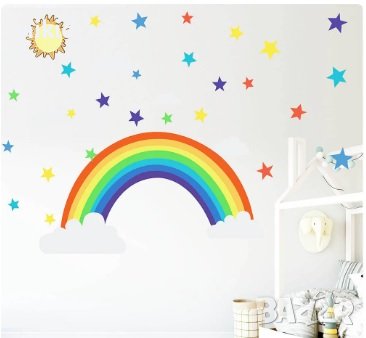 Дъга и звездички стикер за стена и мебел стая самозалепващ, снимка 2 - Други - 29468102