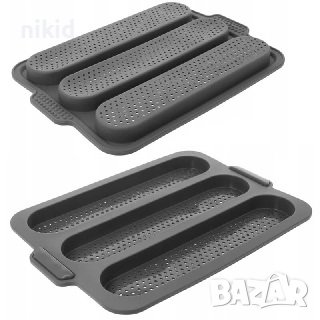 Форма за печене на 3 багети багета хлебчета франзели силиконова перфорирана хот дог Hot Dog, снимка 2 - Форми - 44117402