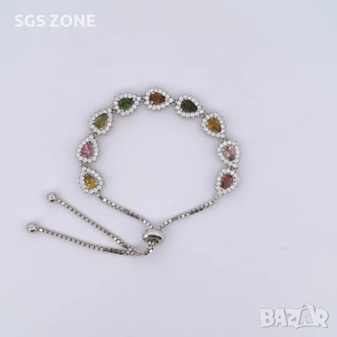 сребърна гривна с многоцветен турмалин, снимка 4 - Гривни - 51264494