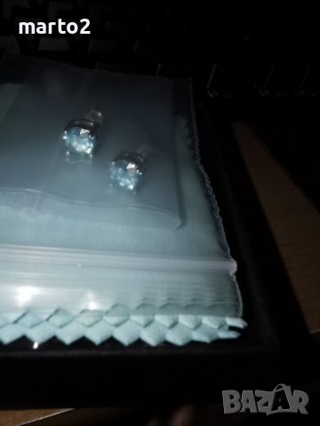 Сребърни Обеци S925 със синьо-зелени Мойсанити - по 1 карат на обеца, снимка 10 - Обеци - 37376472