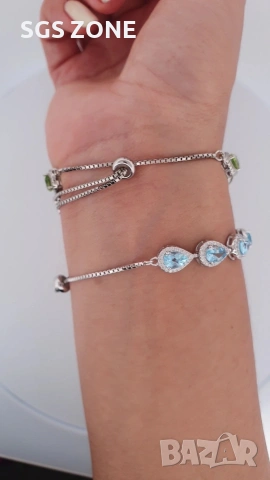 Сребърна гривна с естествен топаз или перидот от Тайланд, снимка 3 - Гривни - 53454306