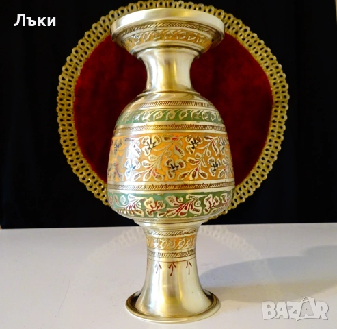 Бронзова ваза с красив цветен клетъчен емайл. , снимка 7 - Вази - 51711420
