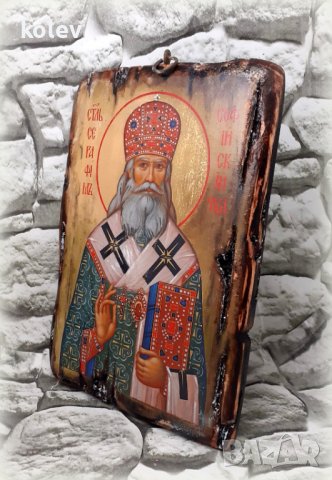 Икона на Свети Серафим Софийски Чудотворец 21/15 см, художествен декупаж, уникат, снимка 3 - Икони - 30439672