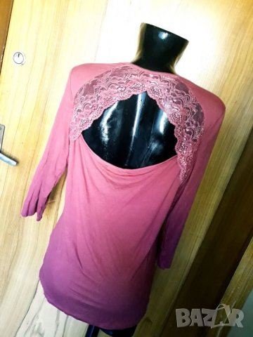 Бледо розова блуза с гол гръб с дантела Л, снимка 3 - Блузи с дълъг ръкав и пуловери - 26391932