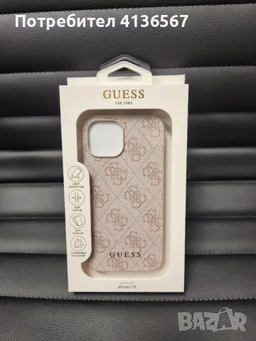 Защитен калъф Guess с метално лого PU, за iPhone15, розов
