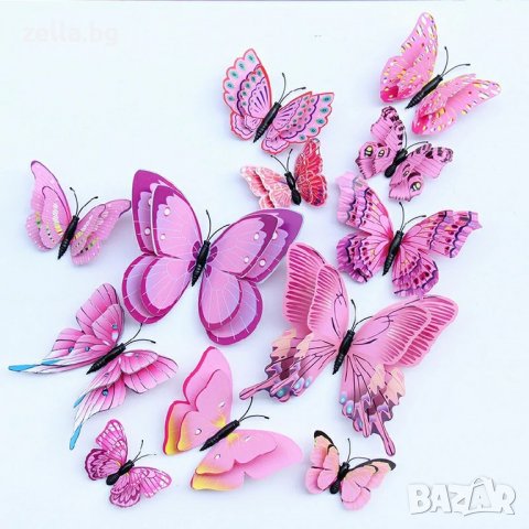 Комплект от 12 декоративни пеперуди, които да поставите на стената 3D с евтини магнитни декорации за, снимка 8 - Декорация за дома - 36629703