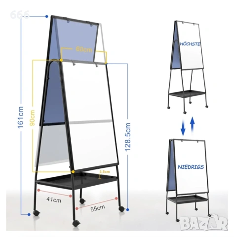 Стойка за флипчарт MAKELLO, 90 x 60 см, с тава за съхранение, магнитна бяла дъска, снимка 8 - Други стоки за дома - 53606890
