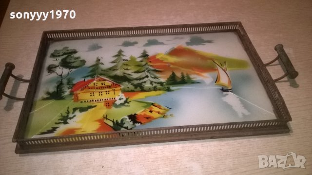 стар поднос-къща/лодка-48х25см