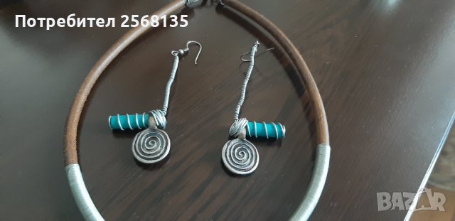 Авторски Бижута с Тюркоаз и Керамика-КОЛИЕ+ОБИЦИ+ГРИВНА-Арт к/т НОВИ, снимка 4 - Бижутерийни комплекти - 39394065