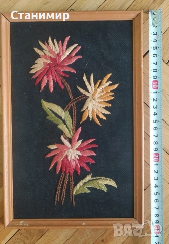 Картини с бродирани цветя -6 бр. комплект, снимка 11 - Картини - 51485449