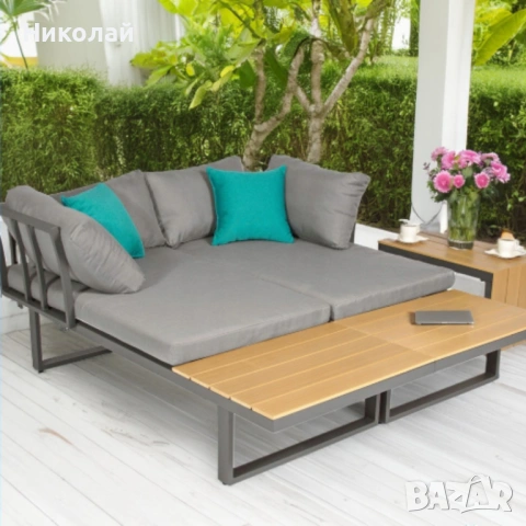 Градински комплект KANZA - модулен ъглов диван от алуминий с удобни възглавници и маса, снимка 4 - Градински мебели, декорация  - 53331646