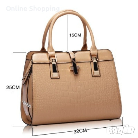 Луксозна лачена дамска чанта, имитираща крокодилски десен , снимка 5 - Чанти - 53234729