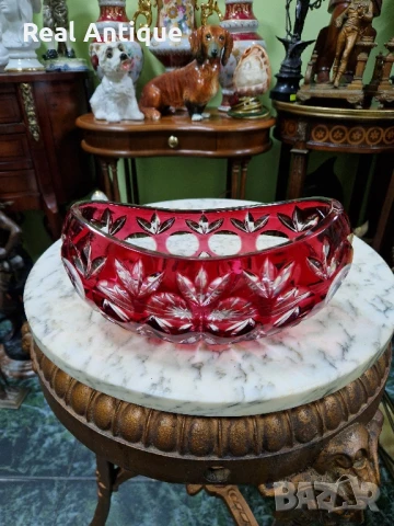Уникална антикварна колекционерска кристална купа бомбониера Бохемия Bochemia 