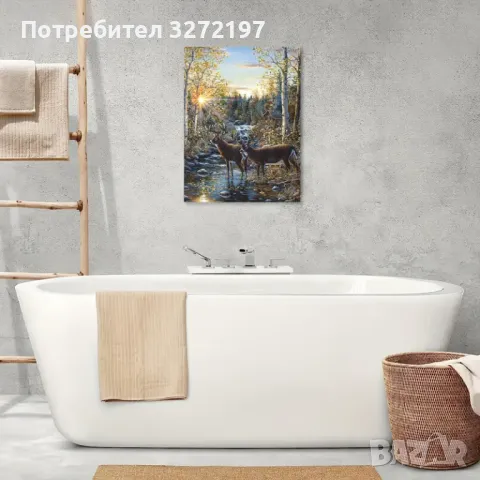 Картина на платно с дървена рамка-Елени в гората,30x40 см., снимка 3 - Картини - 48464051